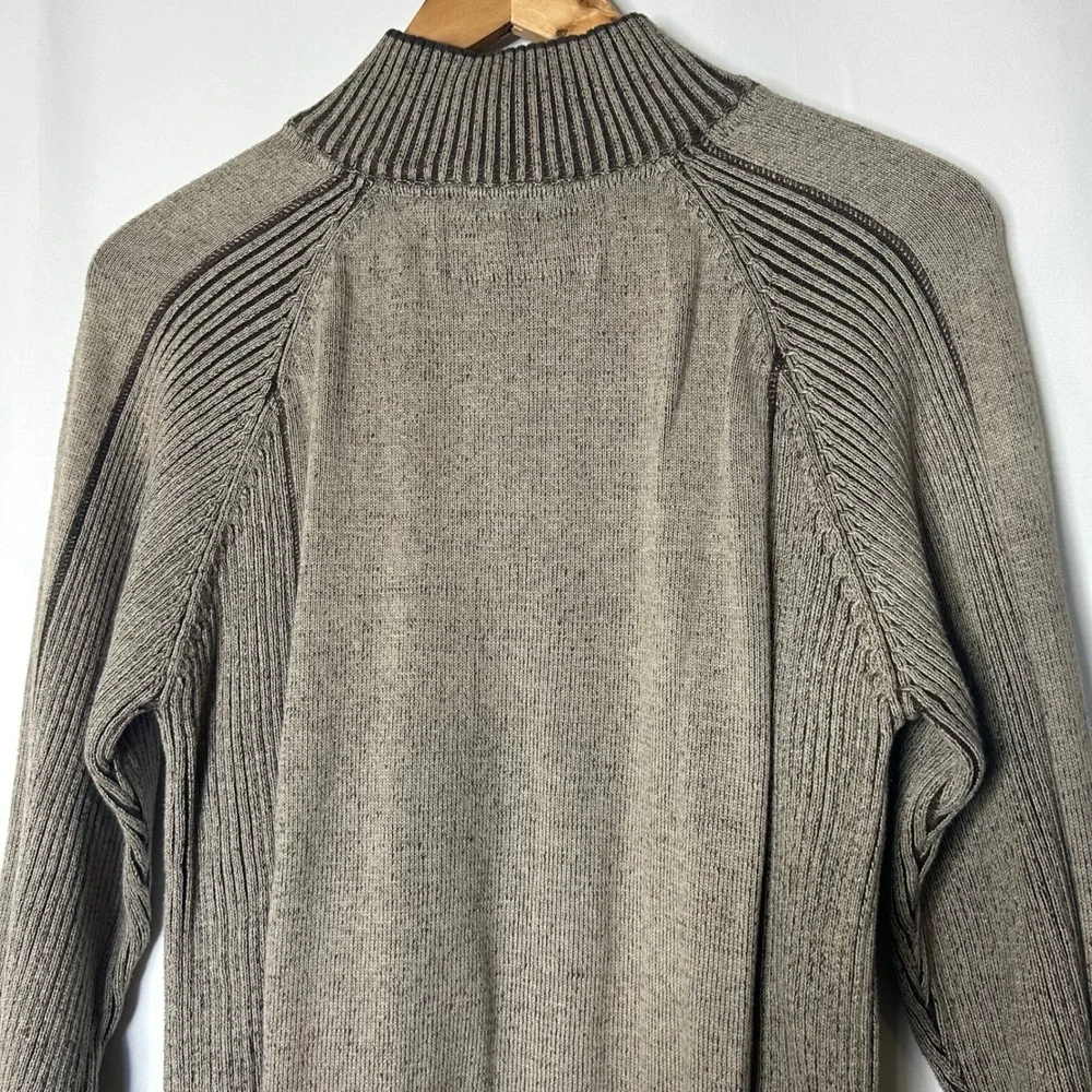 BKE Mens Large Quarter Zip Pullover‎ Sweater Ribbed Knit Brown Cotton Blend Y2K